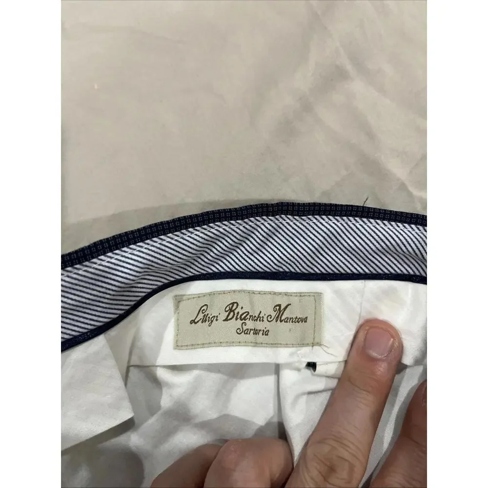 LUIGI BIANCHI MANTOVA LBM MENS DRESS PANTS 38x27 BLUE PATTERN MADE IN ITALY VGC!